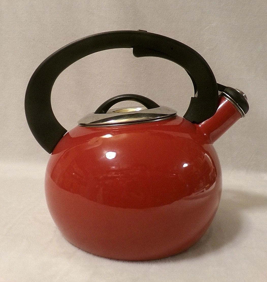 STAINLESS STEEL WHISTLING TEA KETTLE with BRIGHT RED ENAMEL COATING