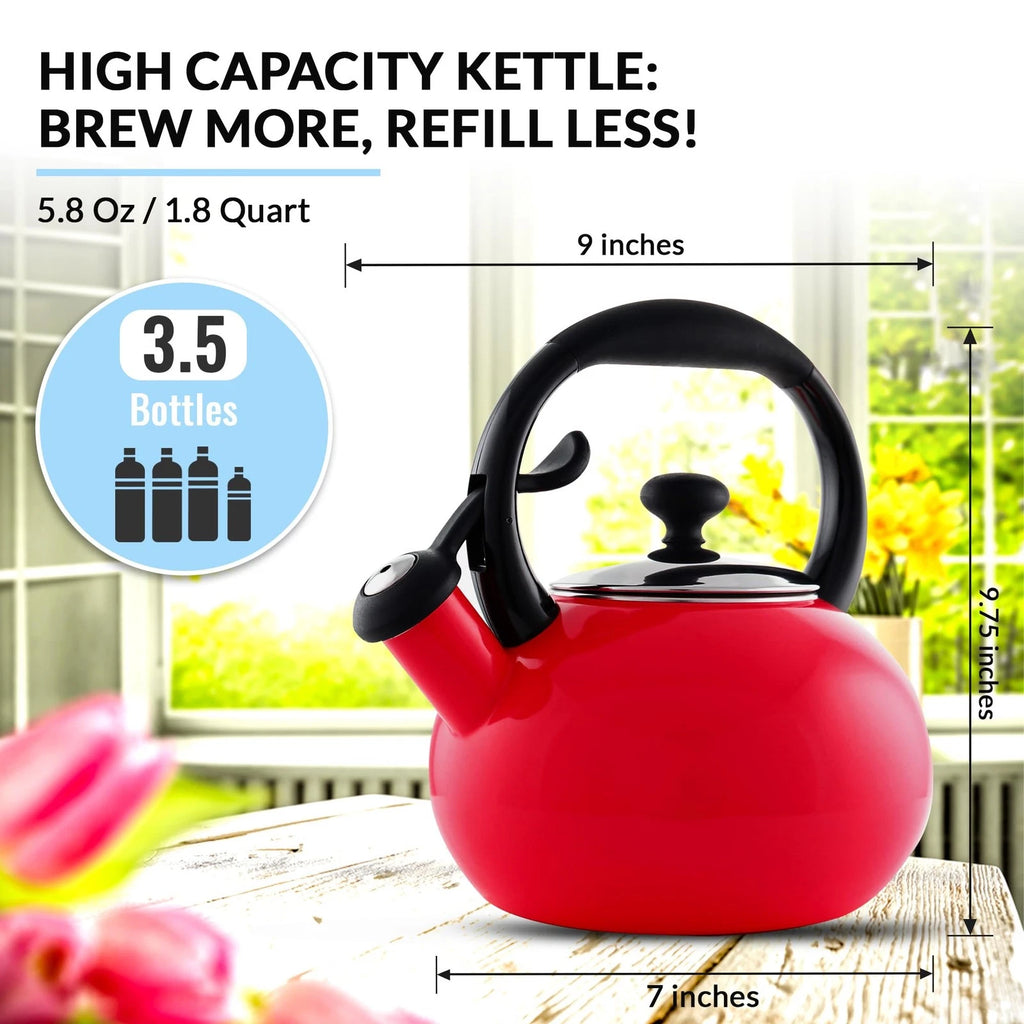 1.8 QT Kettle, Buttons Series, Premium Enamel on Carbon Steel, Whistling, Eve...