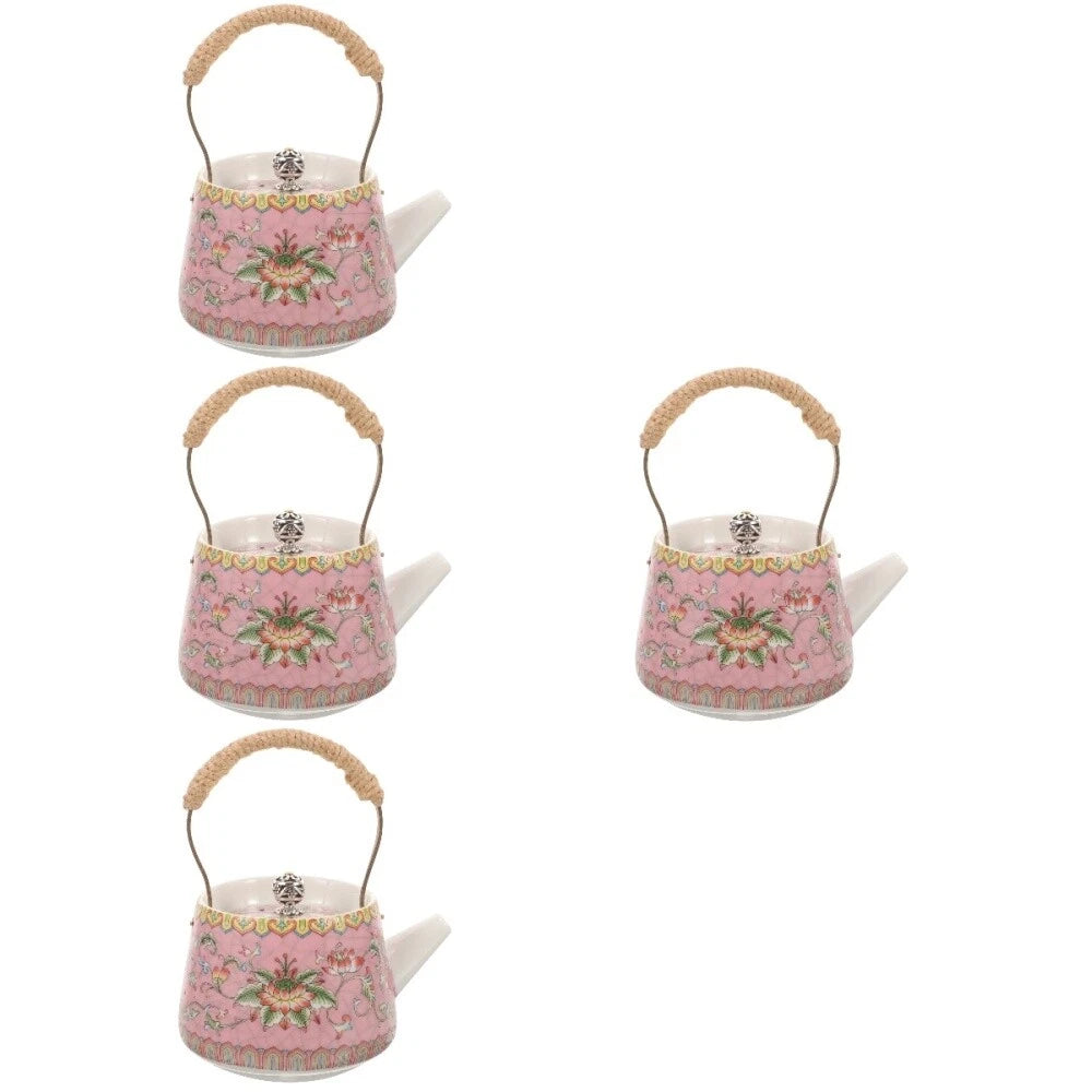 4 Pieces Enamel Teapot Travel Ceramic Kettle Stovetop Chinese Clay