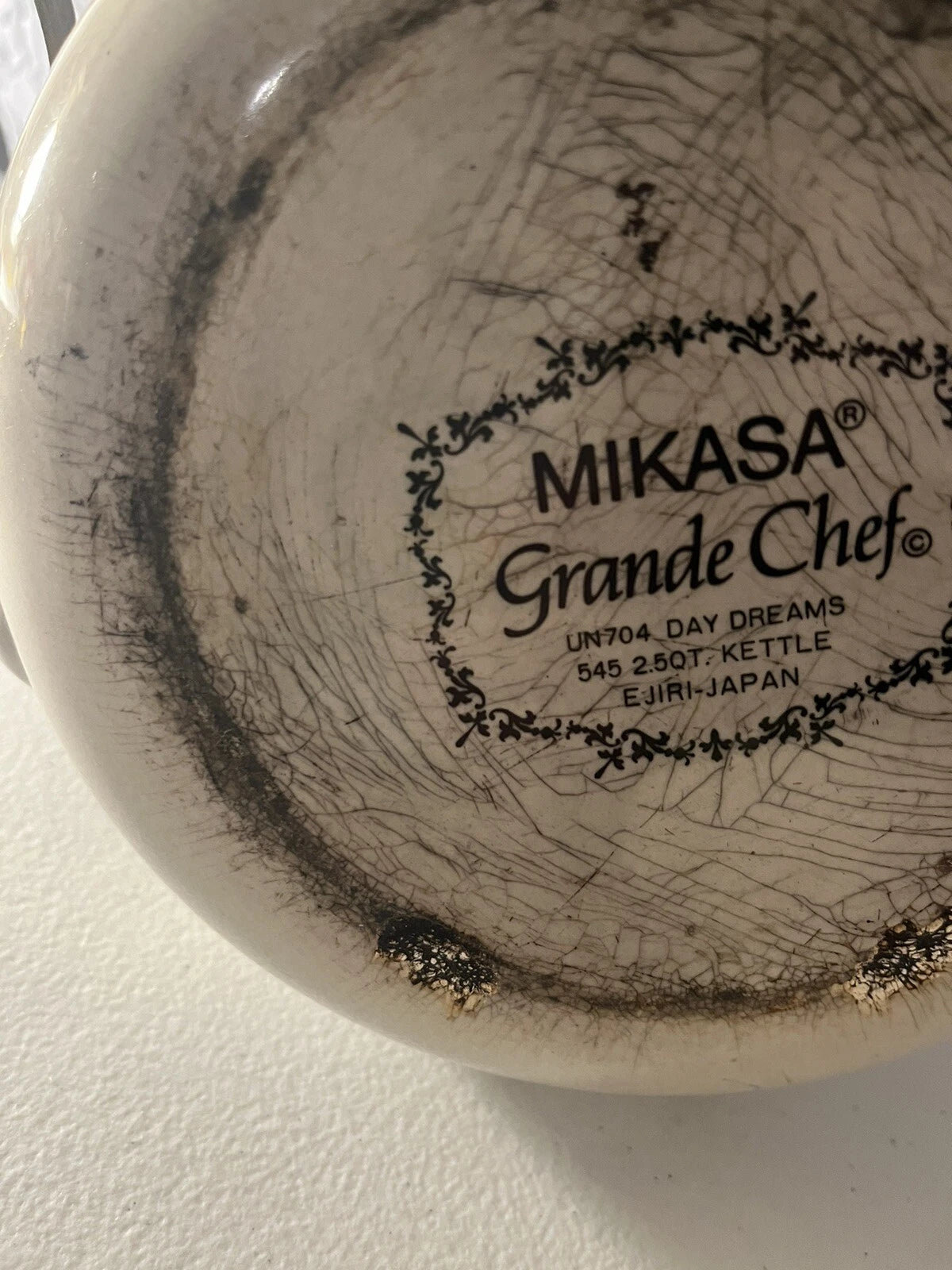 Mikasa Day Dreams Grande Chef Enamel Kettle Brass Handles Floral Blue Vintage