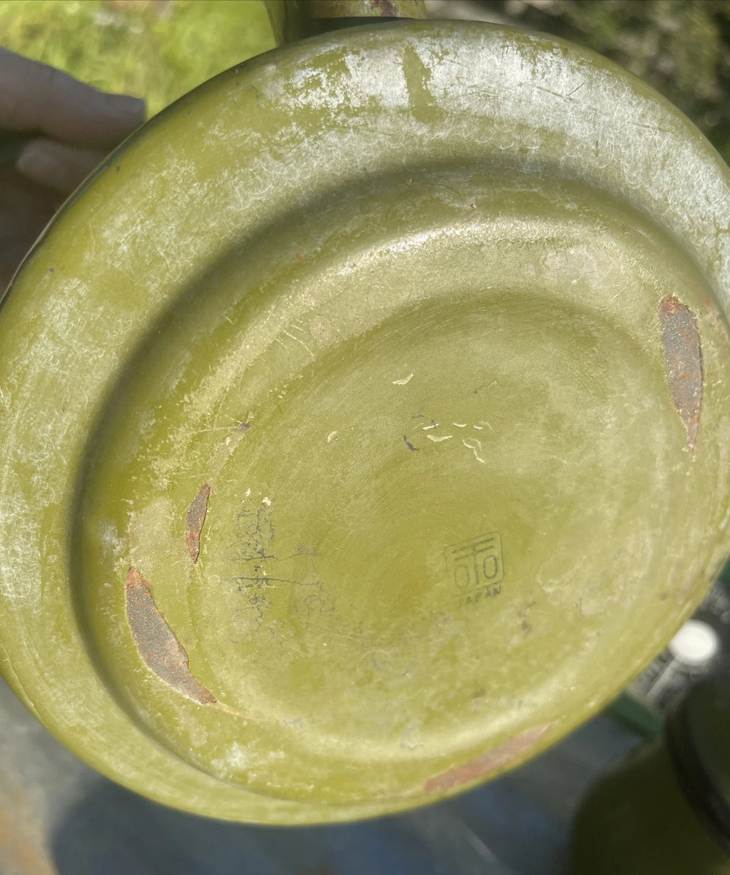 Vintage Collection Of Garden Green Enamelware Tea Pots Cups Container & Tray