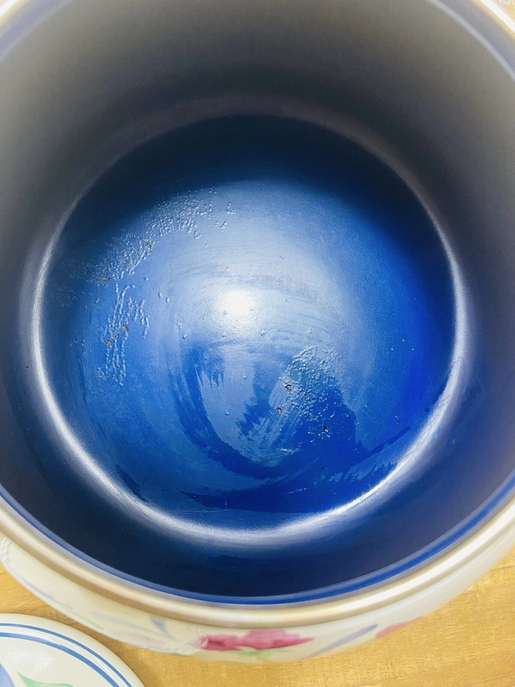 Lenox Poppies on Blue Metal Enamel Tea Kettle Teapot with Lid Nice Condition