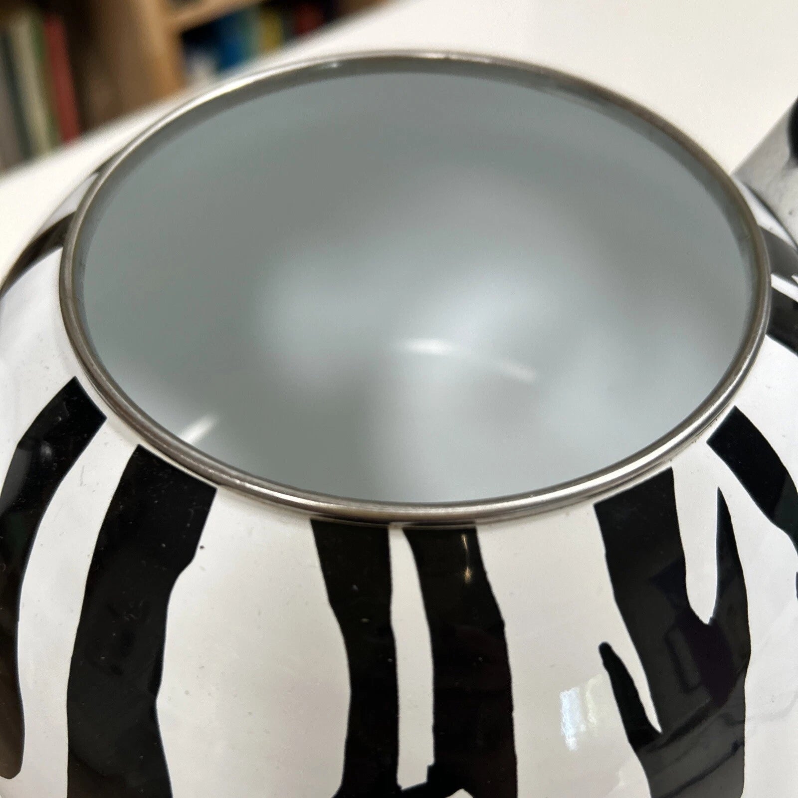 Enameled Zebra Whistling Tea Kettle 9 Inches Height, Black/White