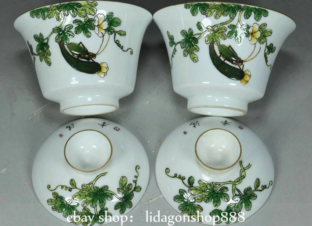 4.4" Old Chinese Yongzheng Enamel Porcelain Flower Fruit insect Bowl Pair