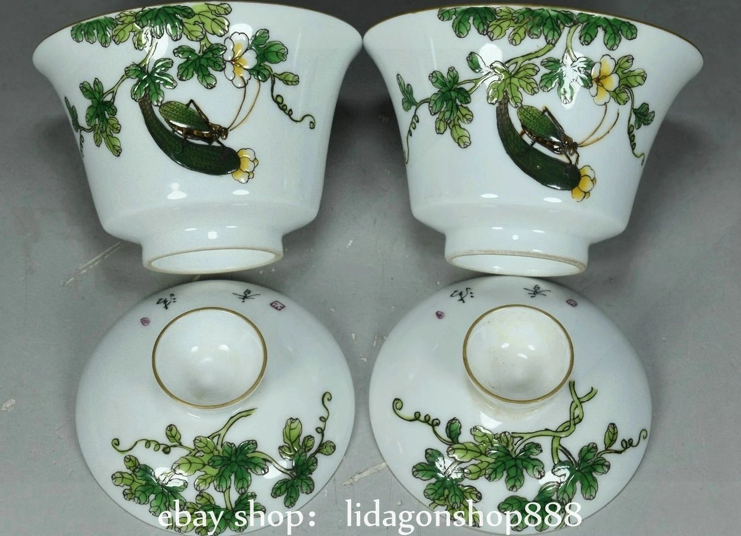 4.4" Old Chinese Yongzheng Enamel Porcelain Flower Fruit insect Bowl Pair