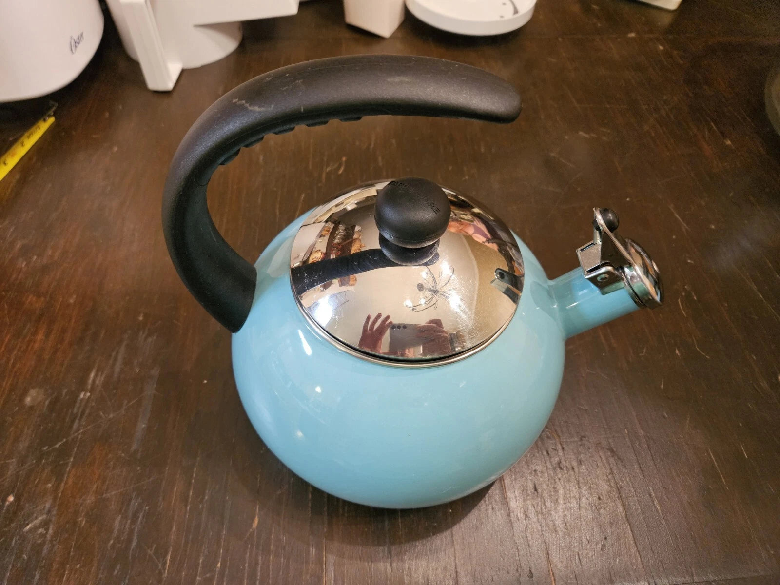 Farberware Whistling Tea Kettle Aqua Blue Turquoise Enamel 10 Cup