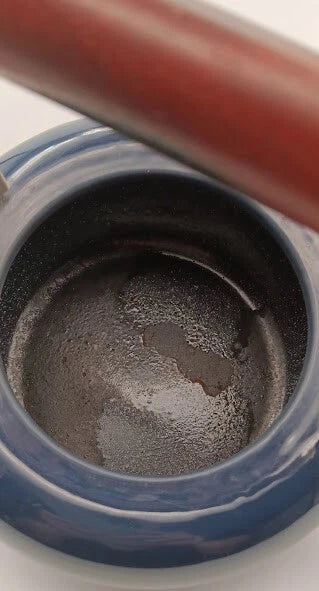 Blue Tea Kettle With Wood Handle * With Rust *