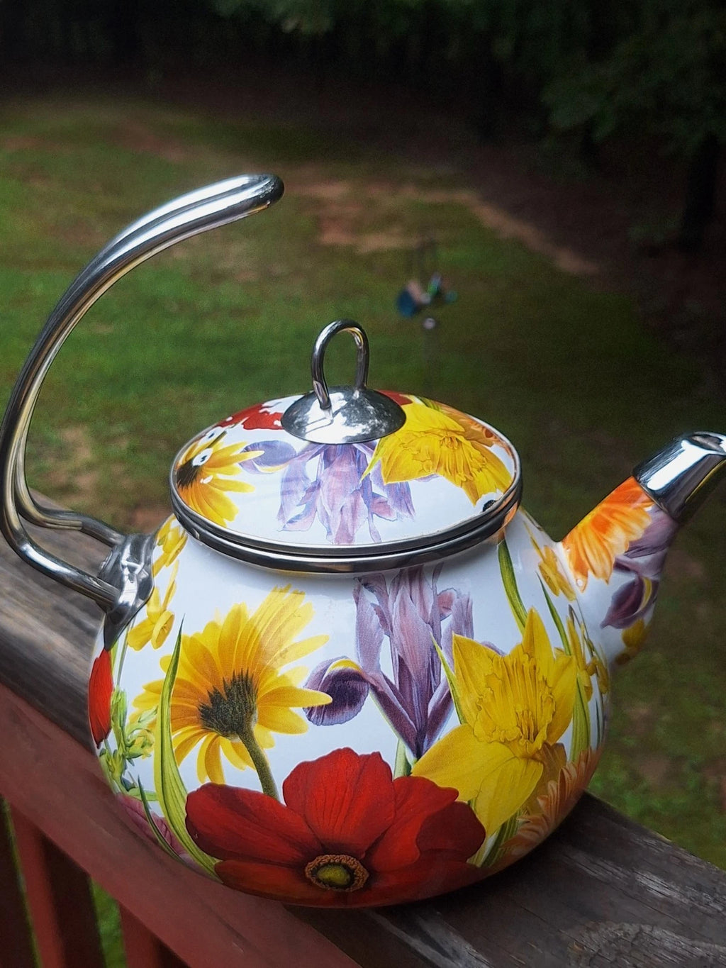 Pioneer Woman 2.3 Qt.tea Kettle Summer Garden Floral Enameled Steel Retired READ