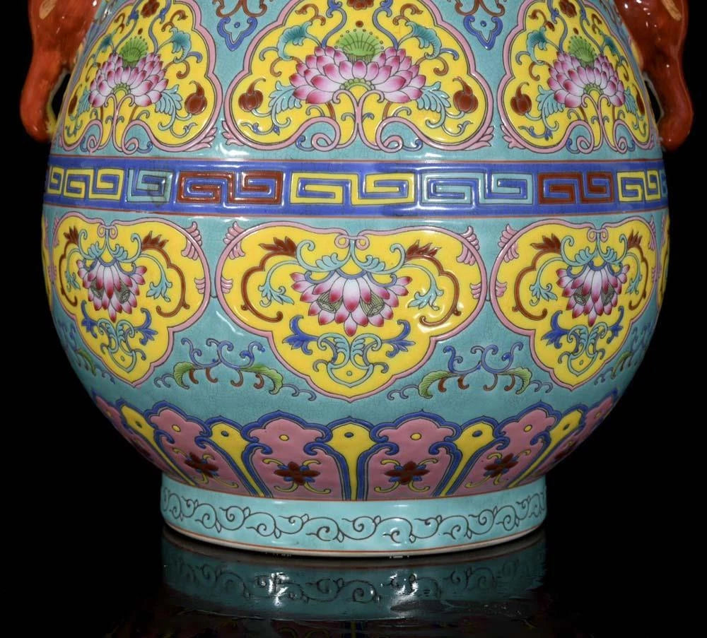Qianlong Signed Old Chinese Colour Enamel Zun Vase W/flower N3328