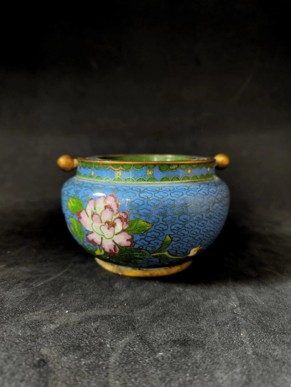 Chinese Antique Cloisonne Bowl Enamel Flowers Fine with Lid