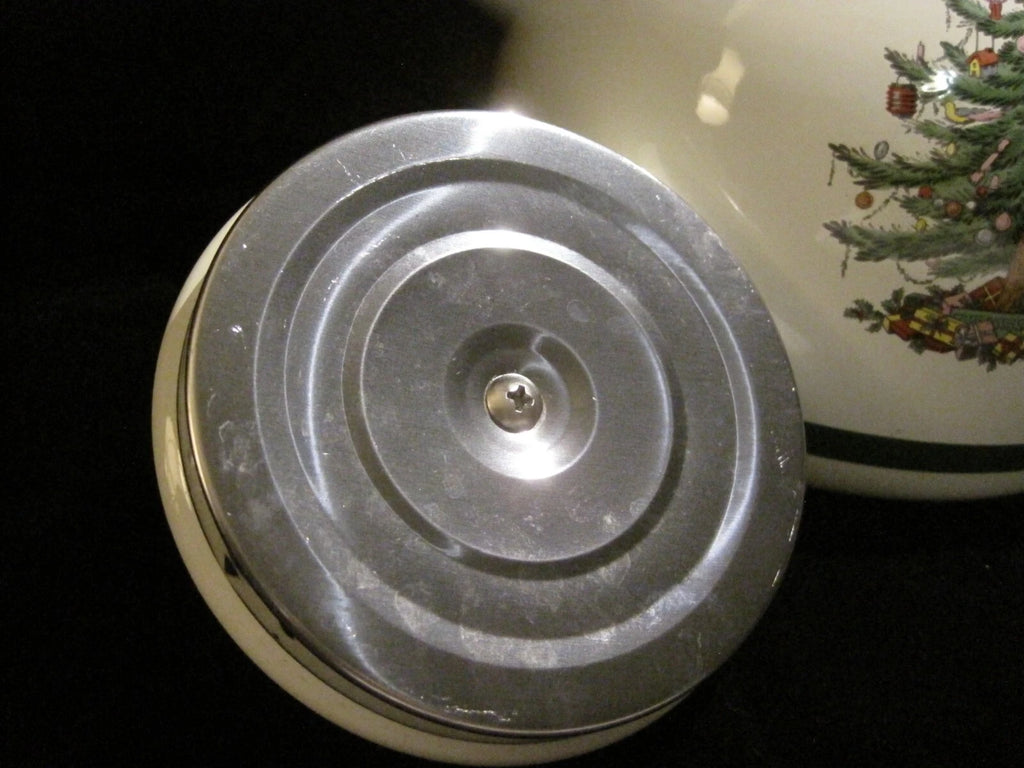 Spode Vintage Christmas Tree Metal Enamel Tea Pot Kettle, EUC