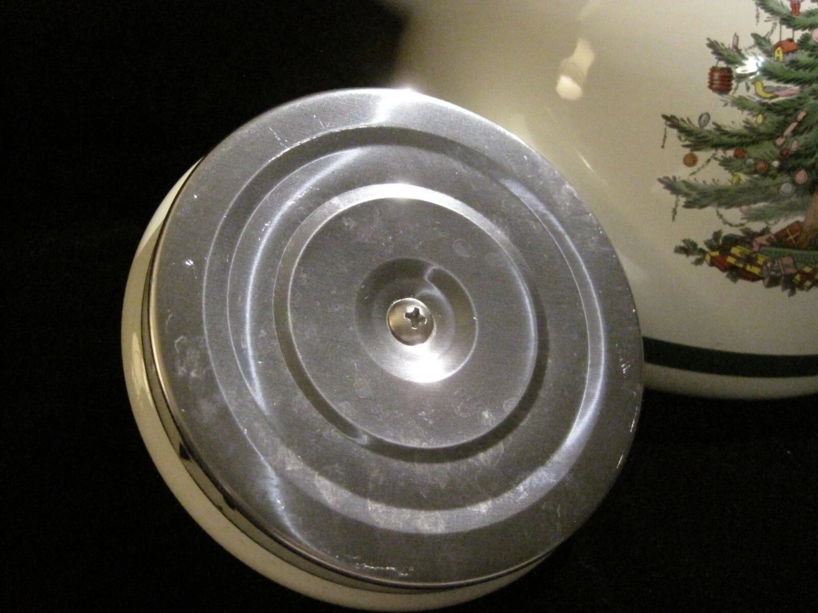 Spode Vintage Christmas Tree Metal Enamel Tea Pot Kettle, EUC