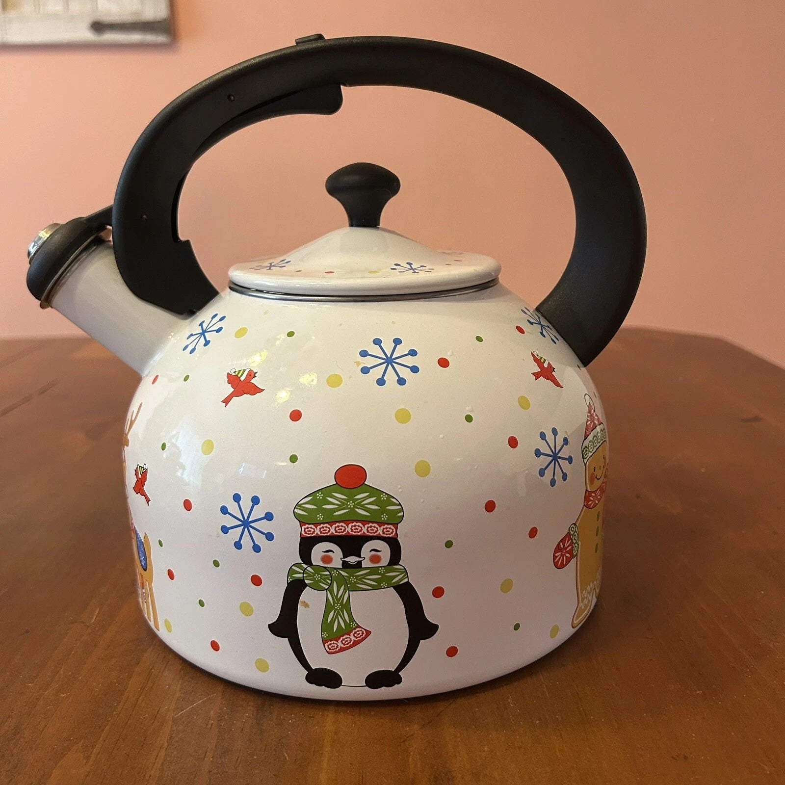 Temp-tations 2.3-qt Enamel on Steel Tea Kettle Snowman Reindeer Santa Christmas