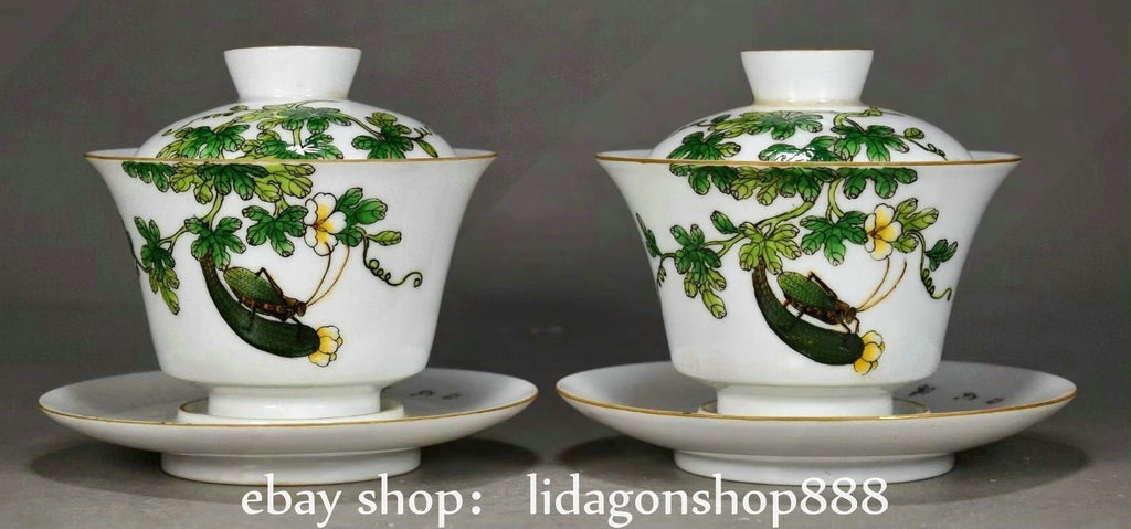 4.4" Old Chinese Yongzheng Enamel Porcelain Flower Fruit insect Bowl Pair