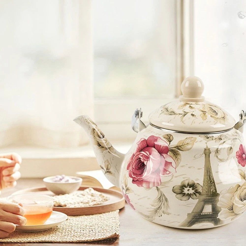 Pear Shaped Pot Boiling Water Kettle Enameled Tea Stove Top Travel Teapot