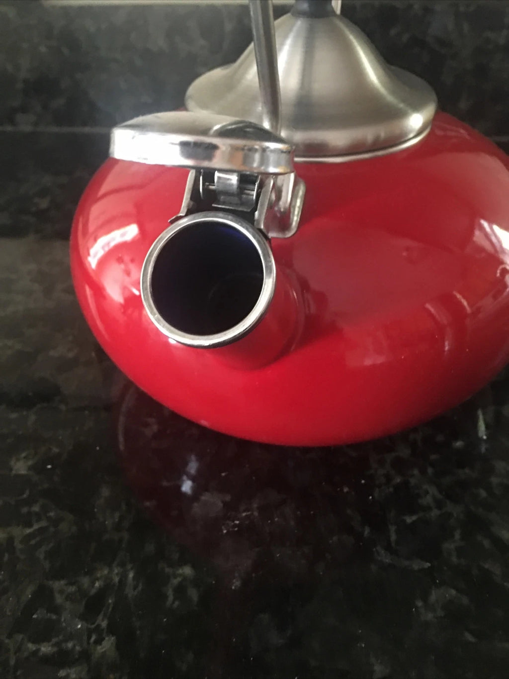 Vintage CHANTAL Whistling Tea Kettle Teapot Stovetop Enamel Red &  Silver Top