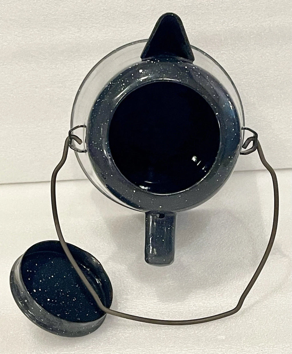 Vintage Black Speckled Graniteware 8 cup Camping Farmhouse Coffee Pot with lid