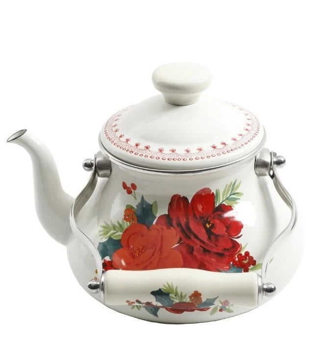Pioneer Woman ~ CHEERFUL ROSE ~ 1.9-Quart Tea Kettle ~ Enamel on Steel ~ Floral