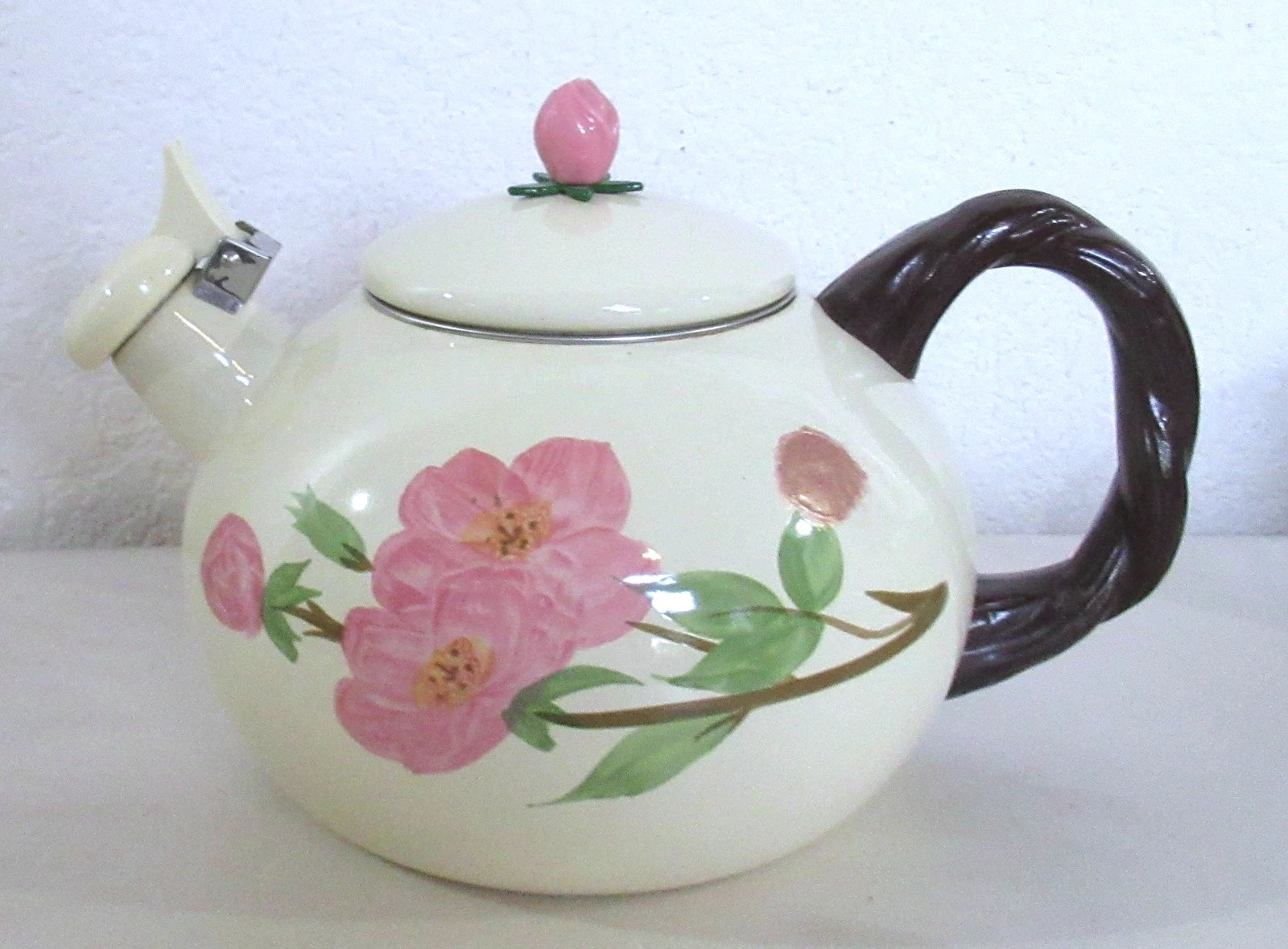 Franciscan Desert Rose Enamel Tea Kettle Vintage USA