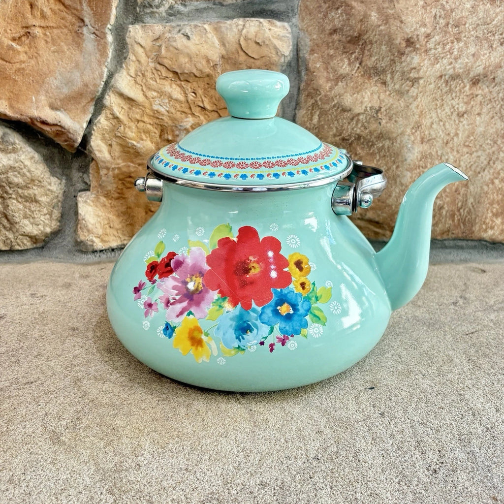 The Pioneer Woman Breezy Blossom Enamel on Steel 1.9-Quart Tea Kettle