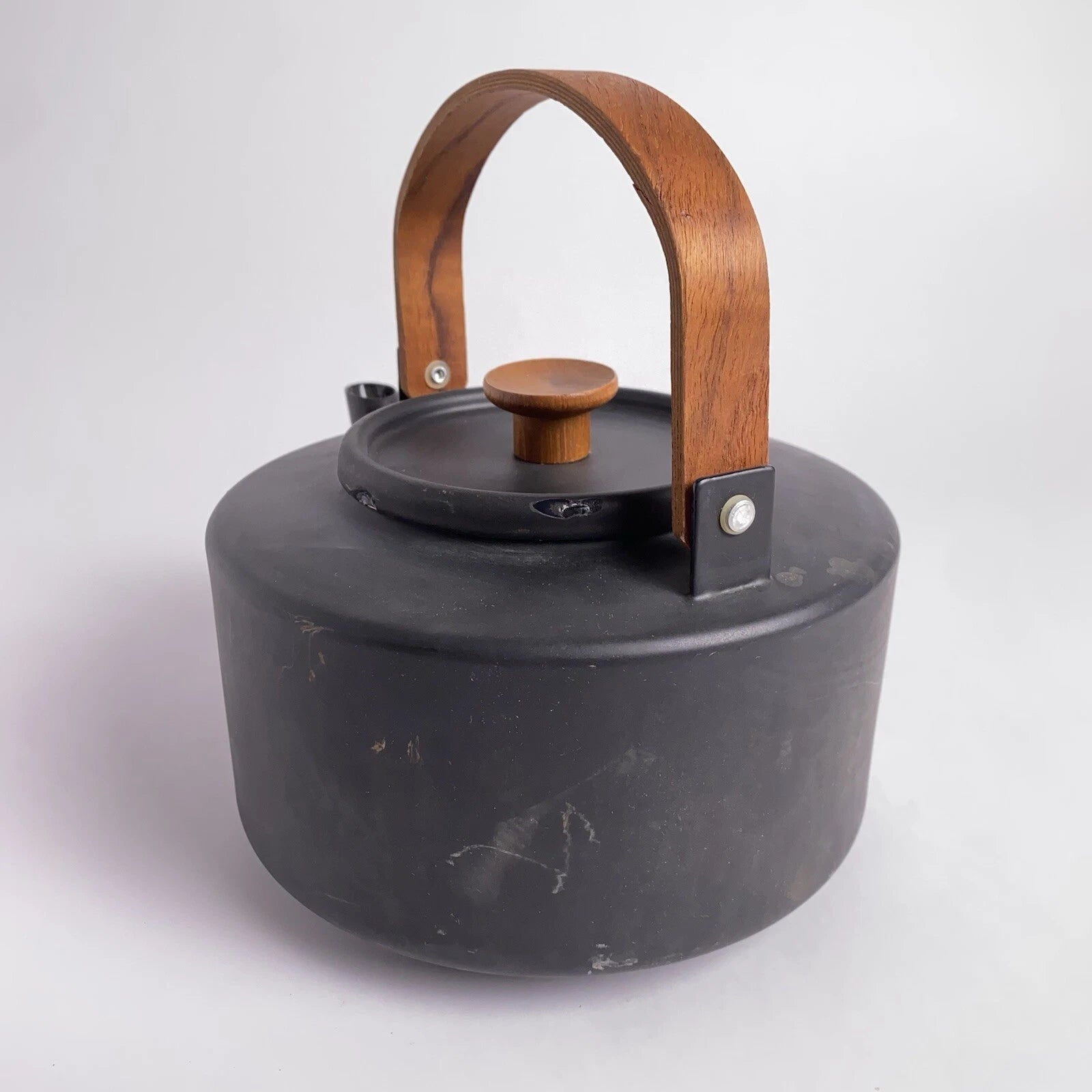 Copco Tea Kettle Michael Lax Design Matte Black Holland Teak Handle Vintage MCM