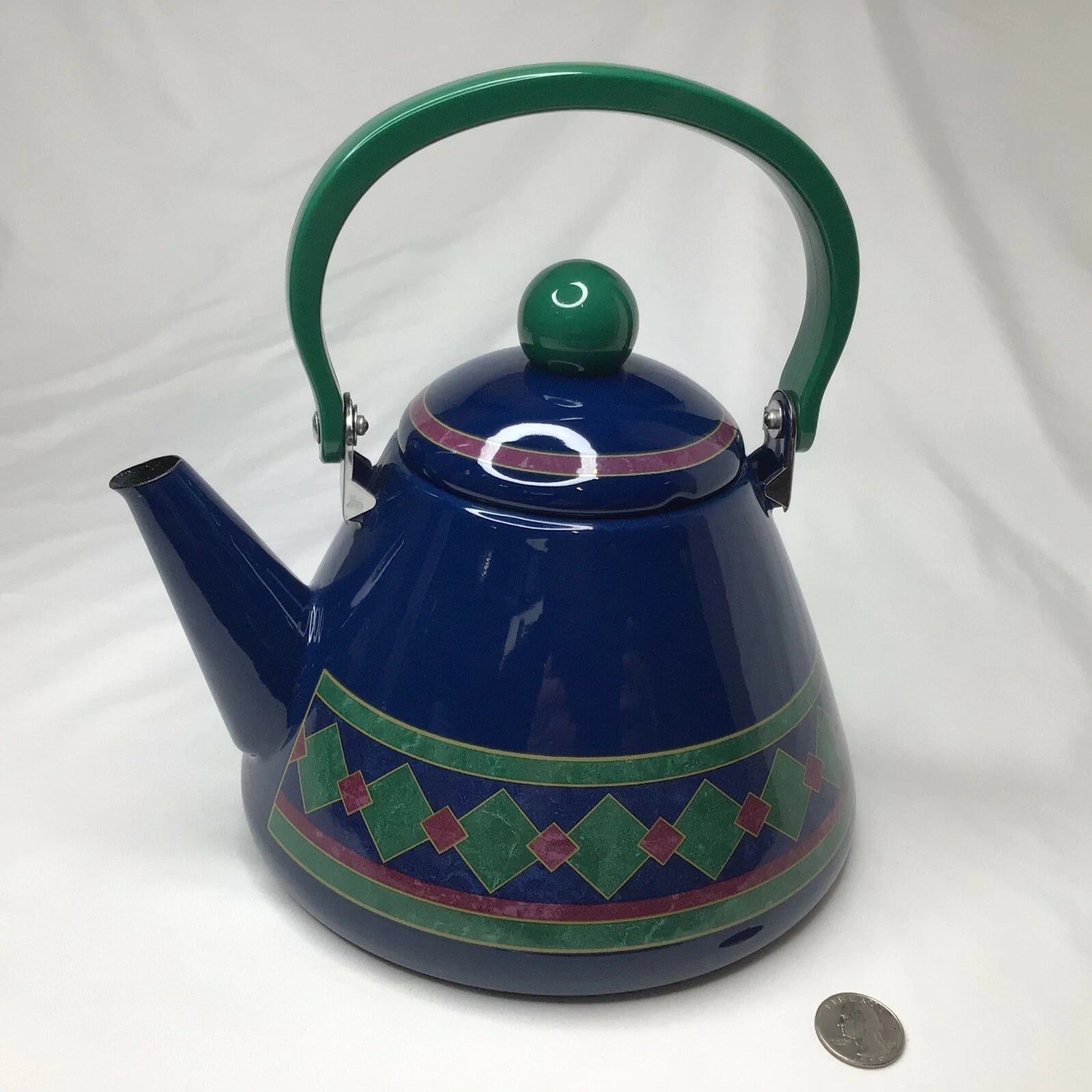 TEA KETTLE PHALZGRAPH GREAT USED CONDITION BLUES & GREEN