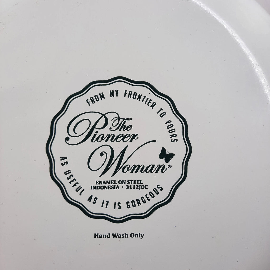 The Pioneer Woman  Enamel Tea Pot 11x9 Inches White & Red Floral Cool Handle EUC