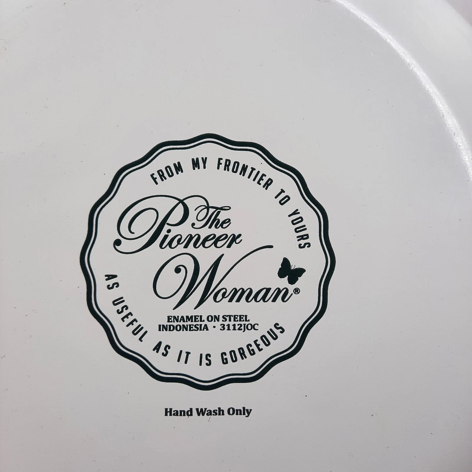 The Pioneer Woman  Enamel Tea Pot 11x9 Inches White & Red Floral Cool Handle EUC