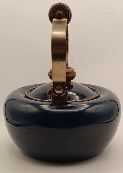 Blue Tea Kettle With Wood Handle * With Rust *