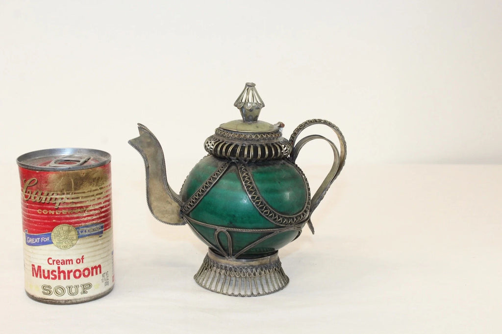 Chinese Middle Eastern Teapot Porcelain Metal Detailed Metal Accents Small Size
