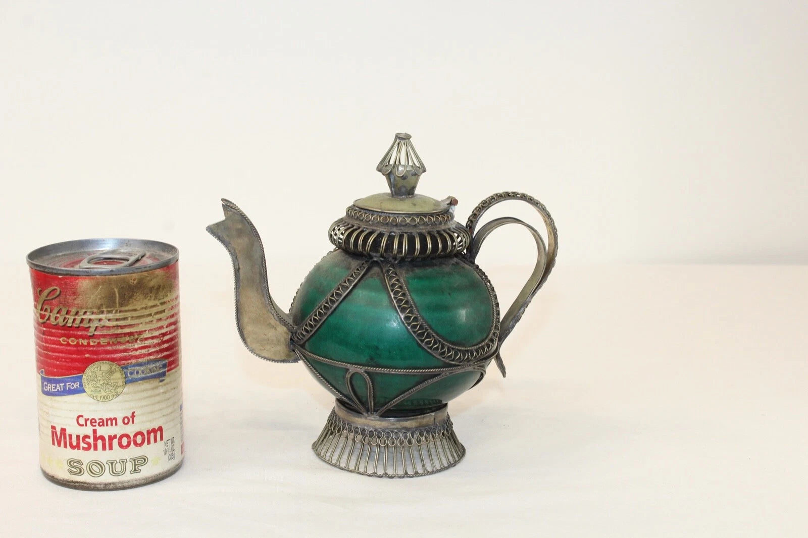 Chinese Middle Eastern Teapot Porcelain Metal Detailed Metal Accents Small Size