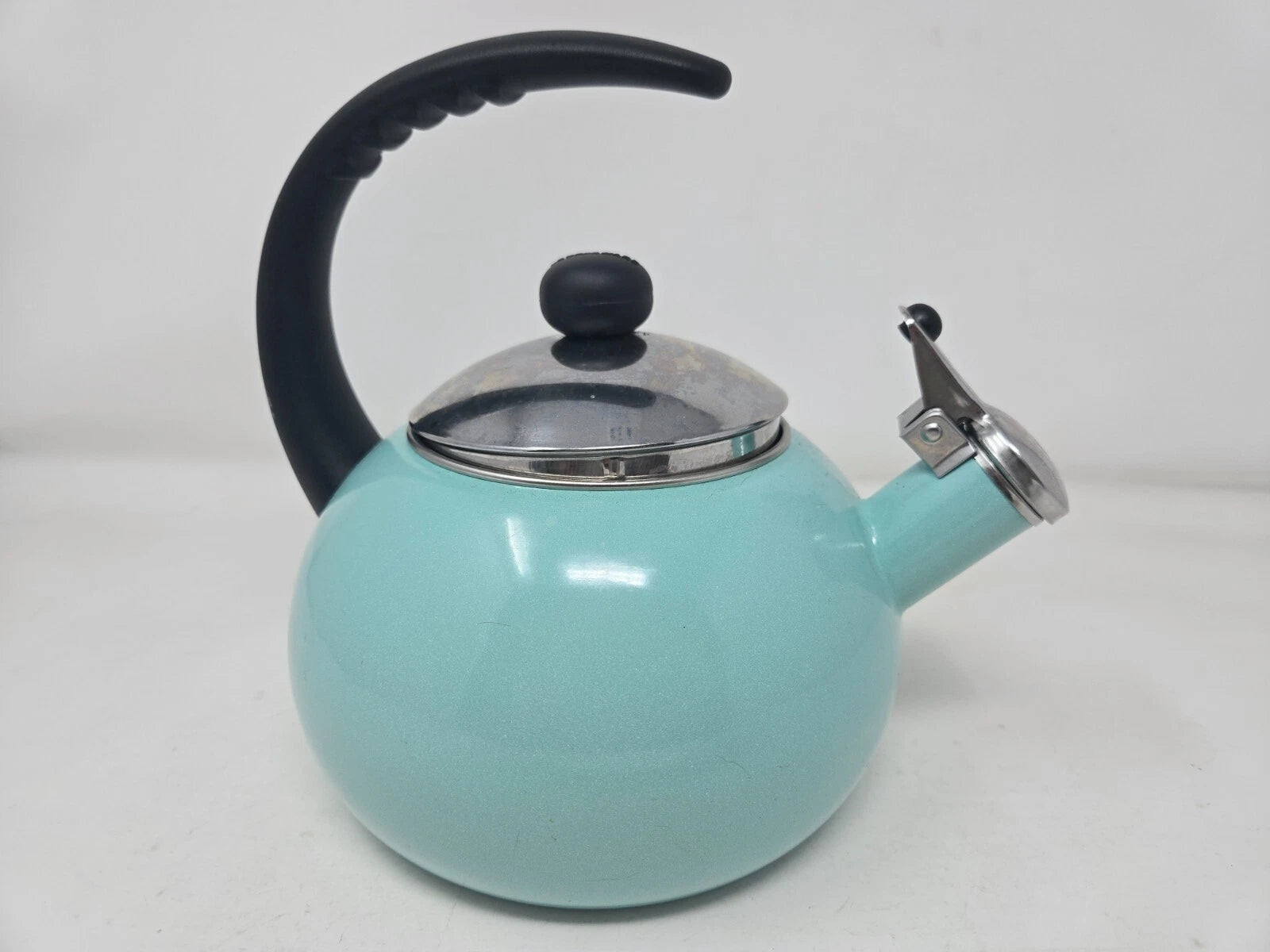 Farberware Luna Whistling Stovetop 2.5qt Tea Kettle Pot Turquoise Aqua Blue EUC