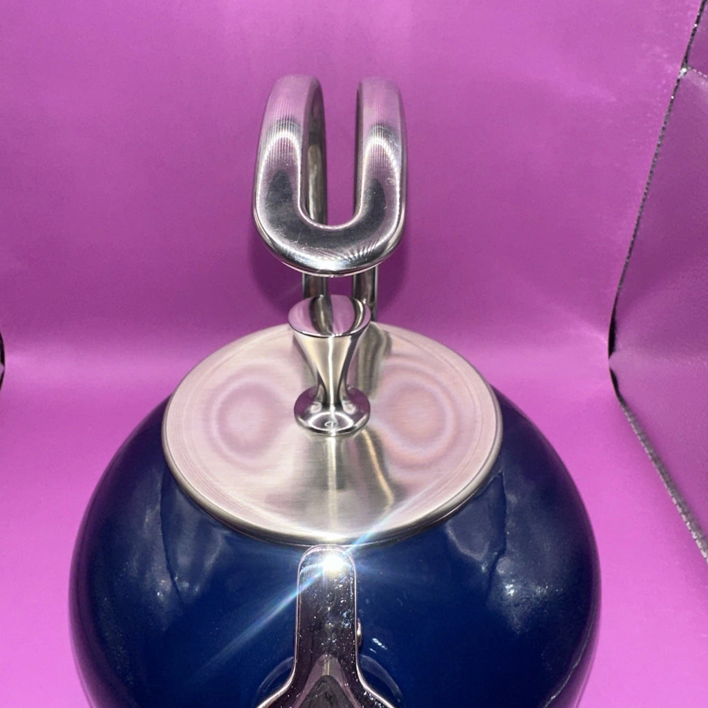 LENOX  KATE SPADE MADE TO ORDER COFFEE TEA KETTLE NAVY BLUE SILVER NICE COND
