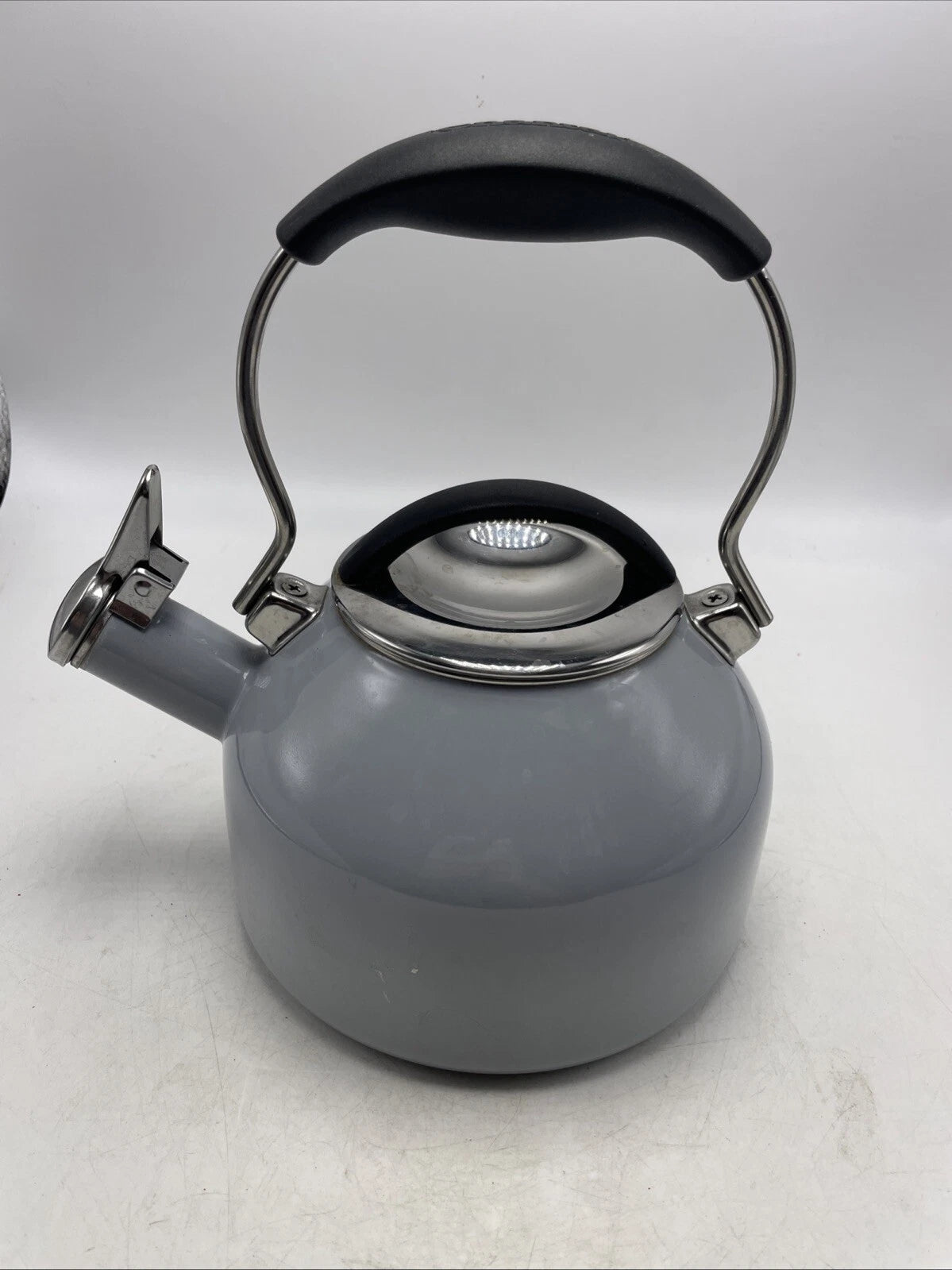 CHANTAL Teakettle Whistling 1.8 Qt Enamel on Steel Light Gray Blue Tea Kettle