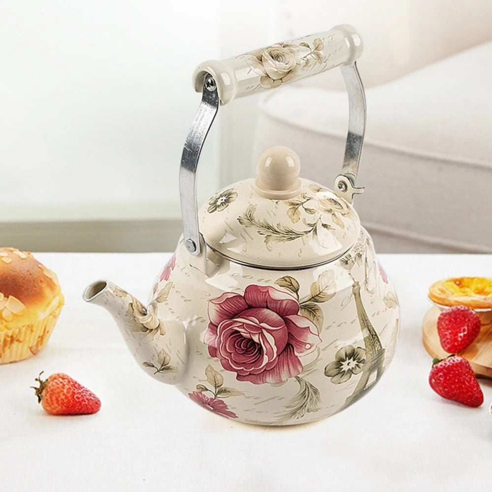 Pear Shaped Pot Boiling Water Kettle Enameled Tea Stove Top Travel Teapot