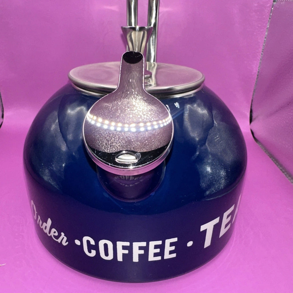 LENOX  KATE SPADE MADE TO ORDER COFFEE TEA KETTLE NAVY BLUE SILVER NICE COND