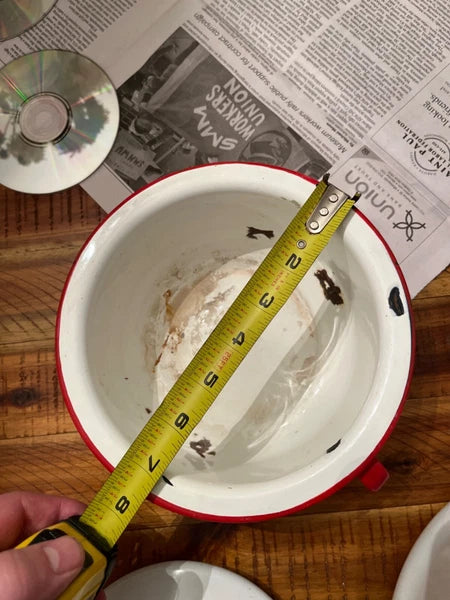 Large vintage enamel tea kettle with matching small basin