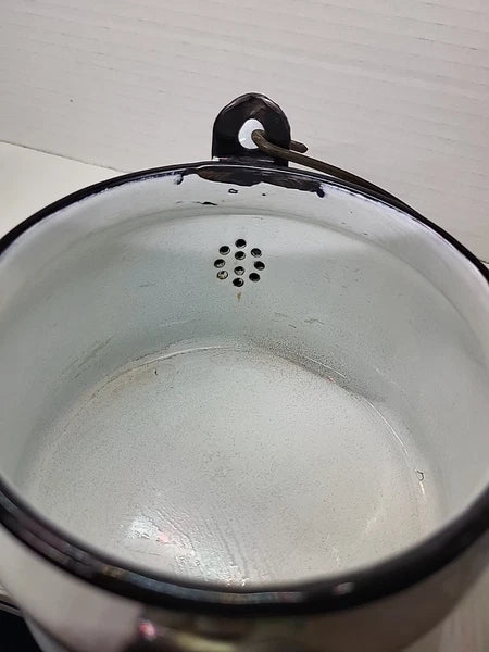 Vintage Bergren Swedish White Tin Enamelware 1960’s Tea Kettle with Fruit design