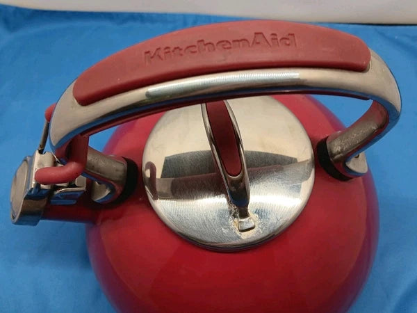 Kitchen Aid 2 Quart Whistling Tea Kettle Pot Red Enamel