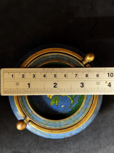 Chinese Antique Cloisonne Bowl Enamel Flowers Fine with Lid