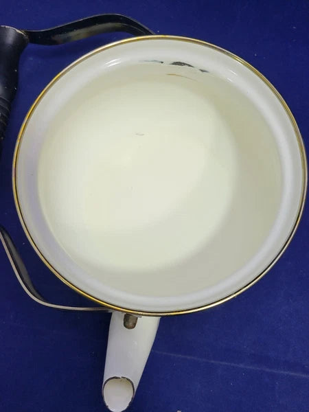 Vintage 1981 M. Kamenstein Enameled Floral Tea Kettle ~ Brass & Wood Handle