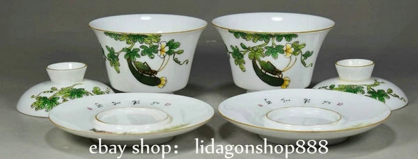 4.4" Old Chinese Yongzheng Enamel Porcelain Flower Fruit insect Bowl Pair