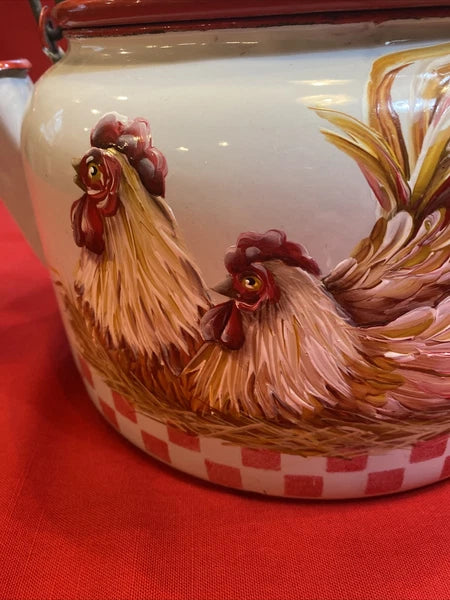 Enamel Ware Large Tea Kettle/ Rooster