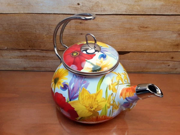 The Pioneer Woman Floral Summer Garden Enamel Tea Kettle Retired Spring Flower
