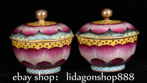 6" Yongzheng Marked Enamel Porcelain Phoenix Flower Pattern Lid Bowl Set