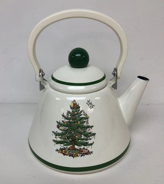 Spode Christmas Tree Tea Kettle - 2.5 Quart  Porcelain Enamel On Steel