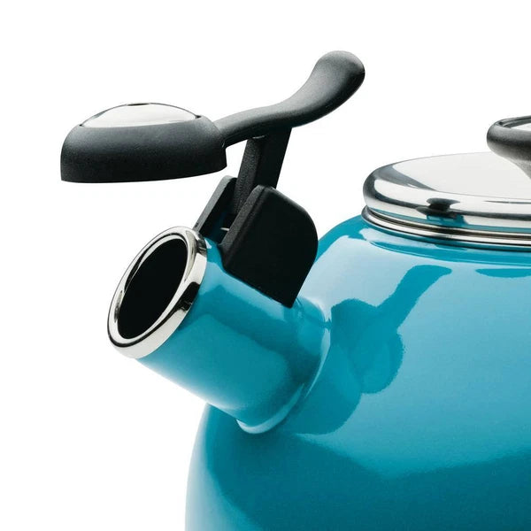 Enamel on Steel Whistling Teakettle with Flip-Up Spout, 8-Cups, Turquoise