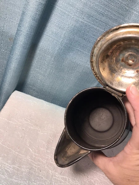 Early Gray Agate Ware Granite Enamel Coffee Tea Pot Cowboy Tin Lid Camping