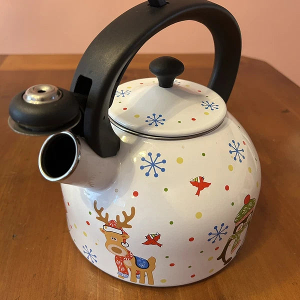 Temp-tations 2.3-qt Enamel on Steel Tea Kettle Snowman Reindeer Santa Christmas