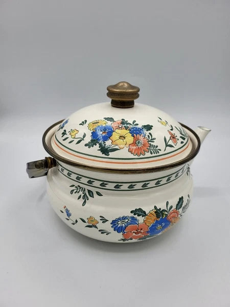 Vintage Floral Enamel Tea Kettle Made in Taiwan*